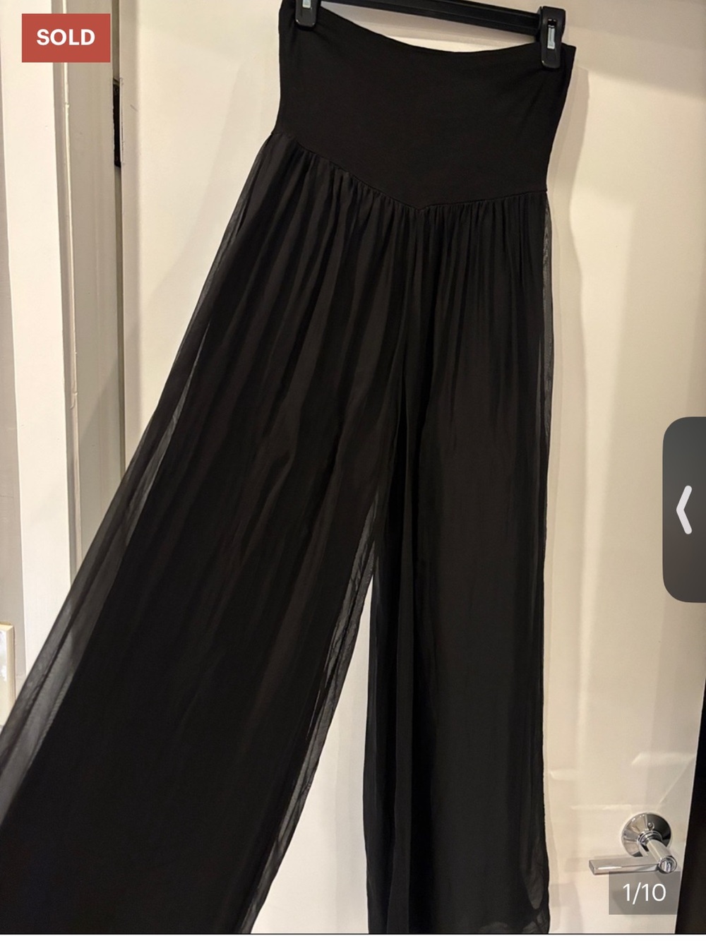 Black silk blend made in Italy Wide-Leg Sheer Overlay Palazzo Pants